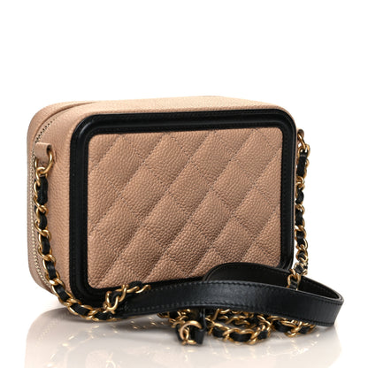 Chanel Caviar Quilted CC Filigree Vanity Clutch With Chain Beige Black 3 of 10