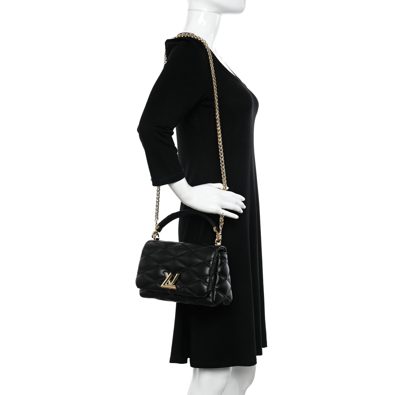 Louis Vuitton Lambskin Malletage Top Handle GO-14 MM Black 2 of 10