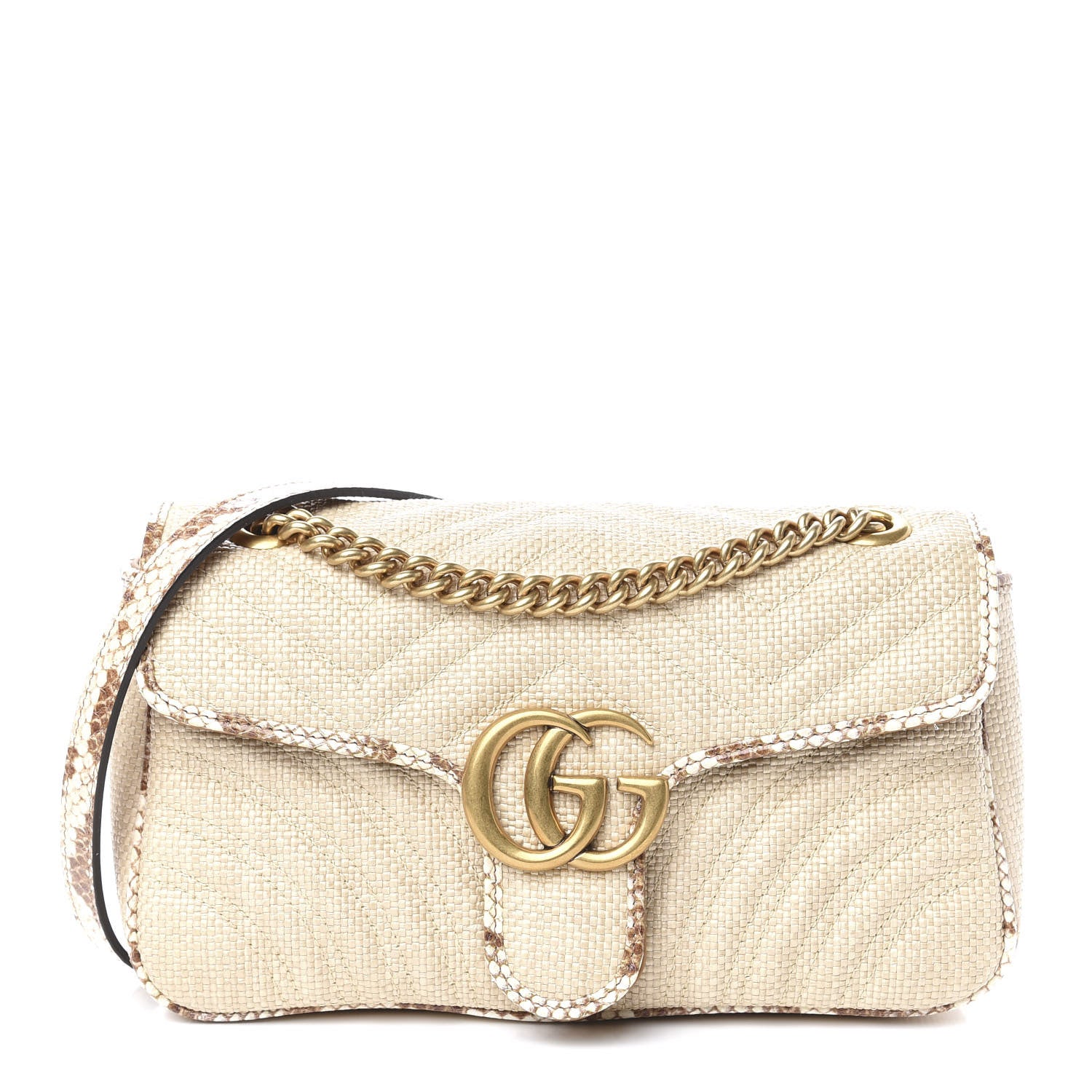 Gucci Raffia Elaphe Matelasse Small GG Marmont Shoulder Bag Natural Cream Brown 1 of 10