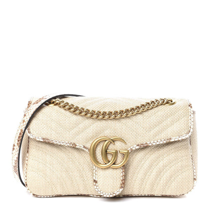 Gucci Raffia Elaphe Matelasse Small GG Marmont Shoulder Bag Natural Cream Brown 1 of 10