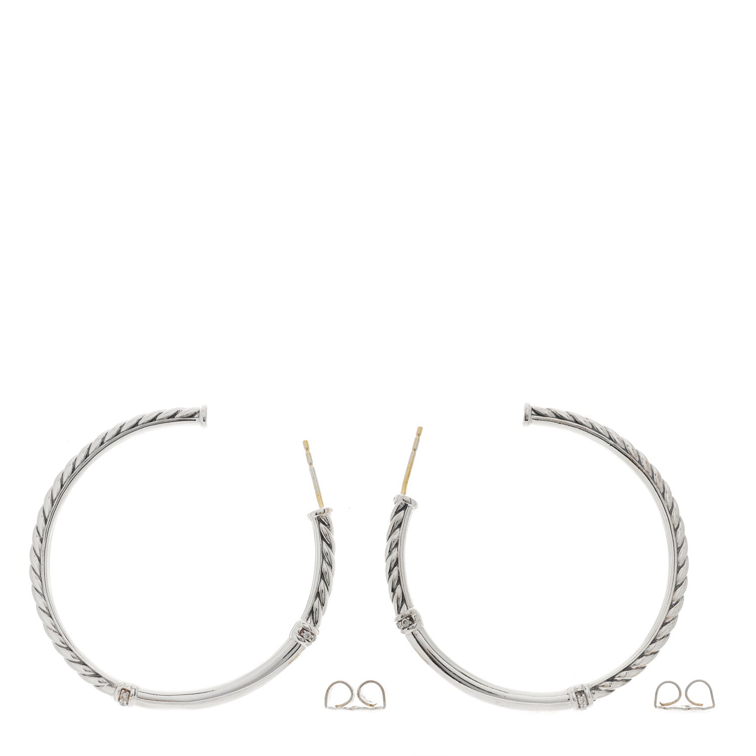 David Yurman Sterling Silver Diamond Large Metro Hoop Earrings 3 of 4