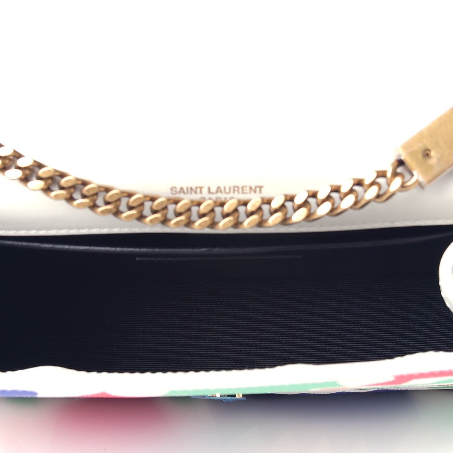 Saint Laurent Grain De Poudre Small Classic Monogram Shapes Print Kate Satchel White 5 of 8