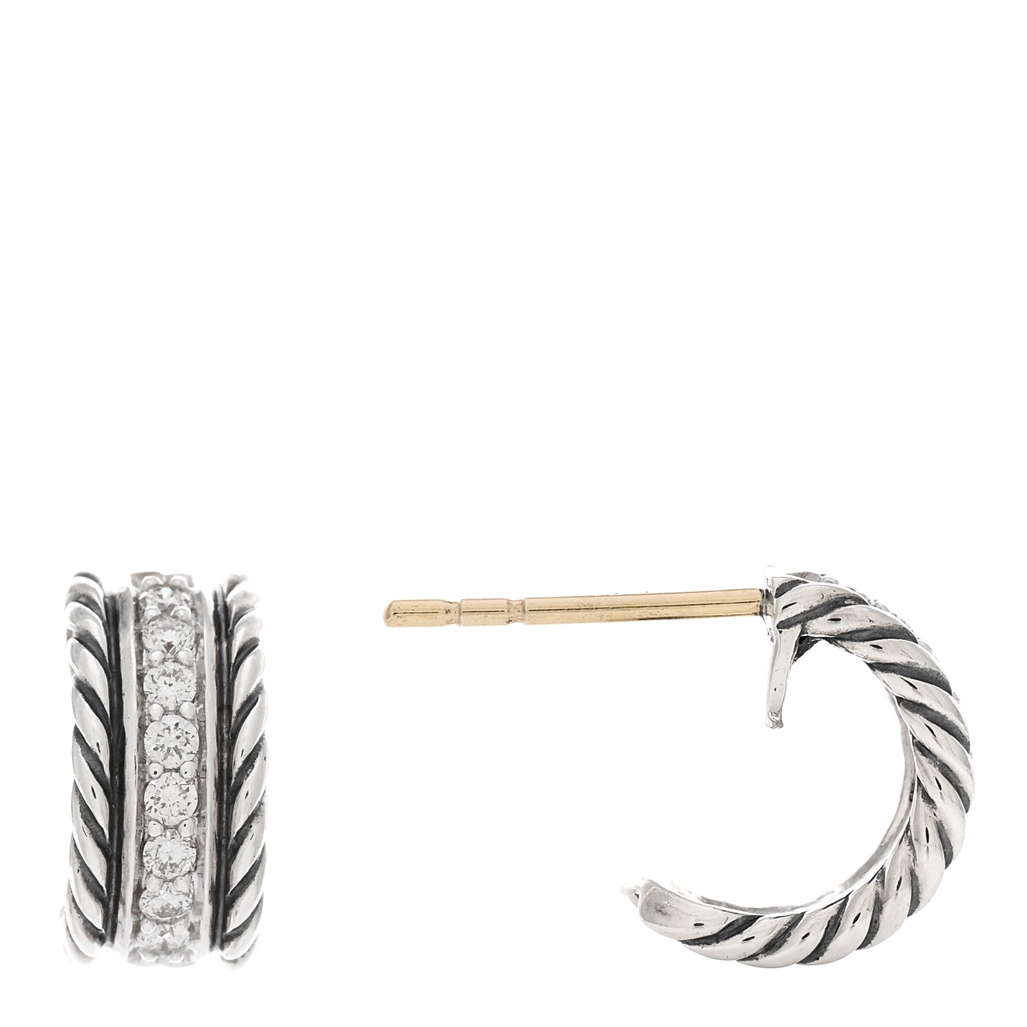 David Yurman Sterling Silver Diamond 12mm Cable Hoop Earrings 1 of 4
