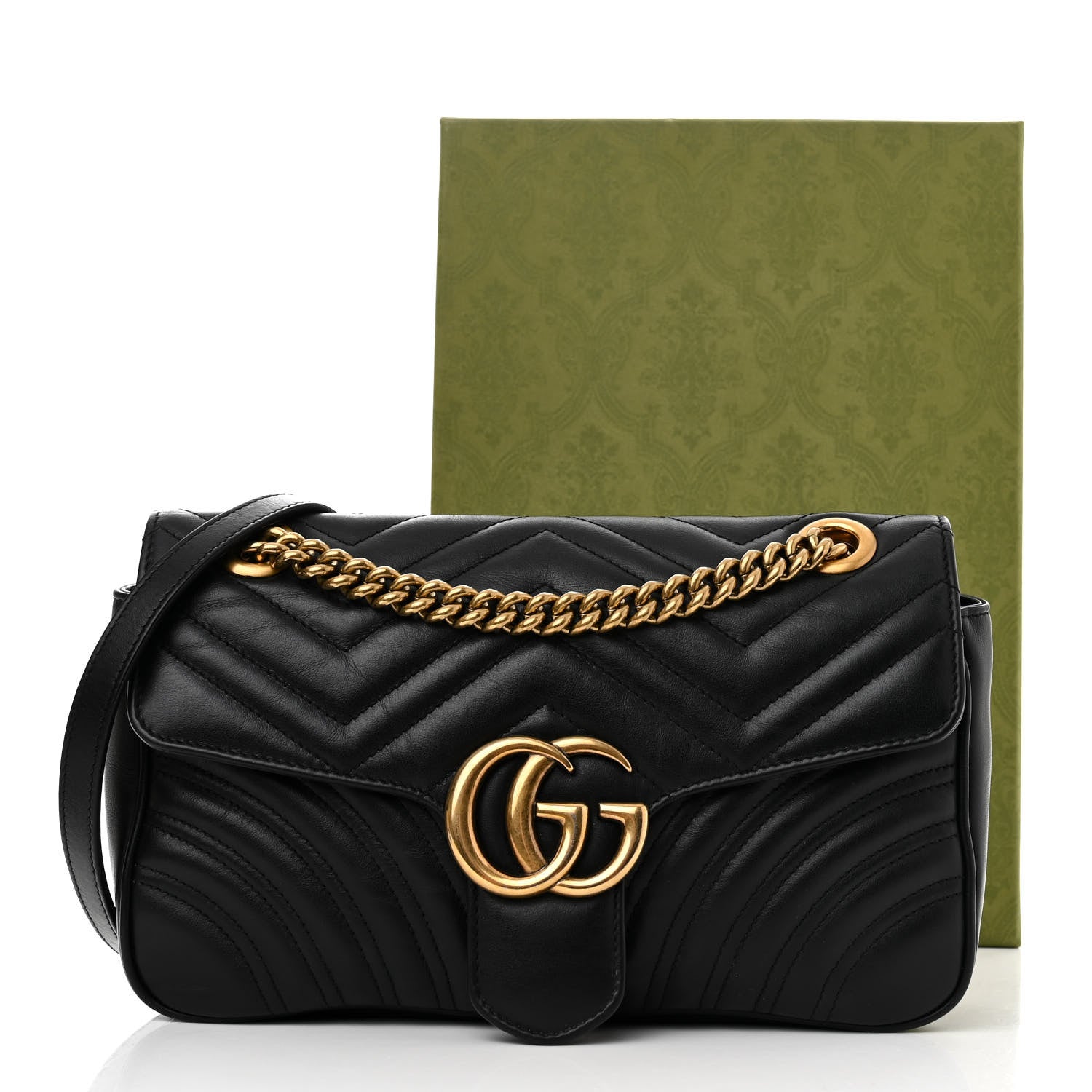 Gucci Calfskin Matelasse Small GG Marmont Shoulder Bag Black 12 of 12