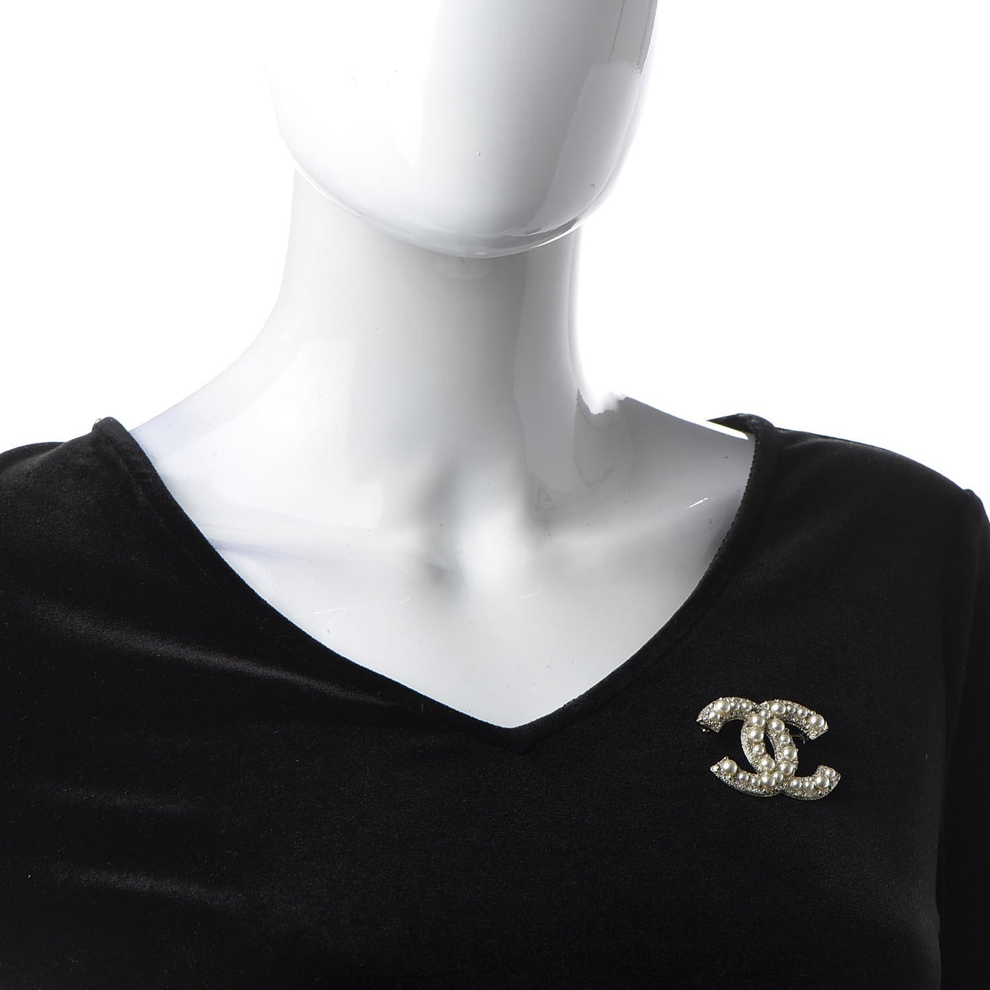 Pearl Crystal CC Brooch Gold