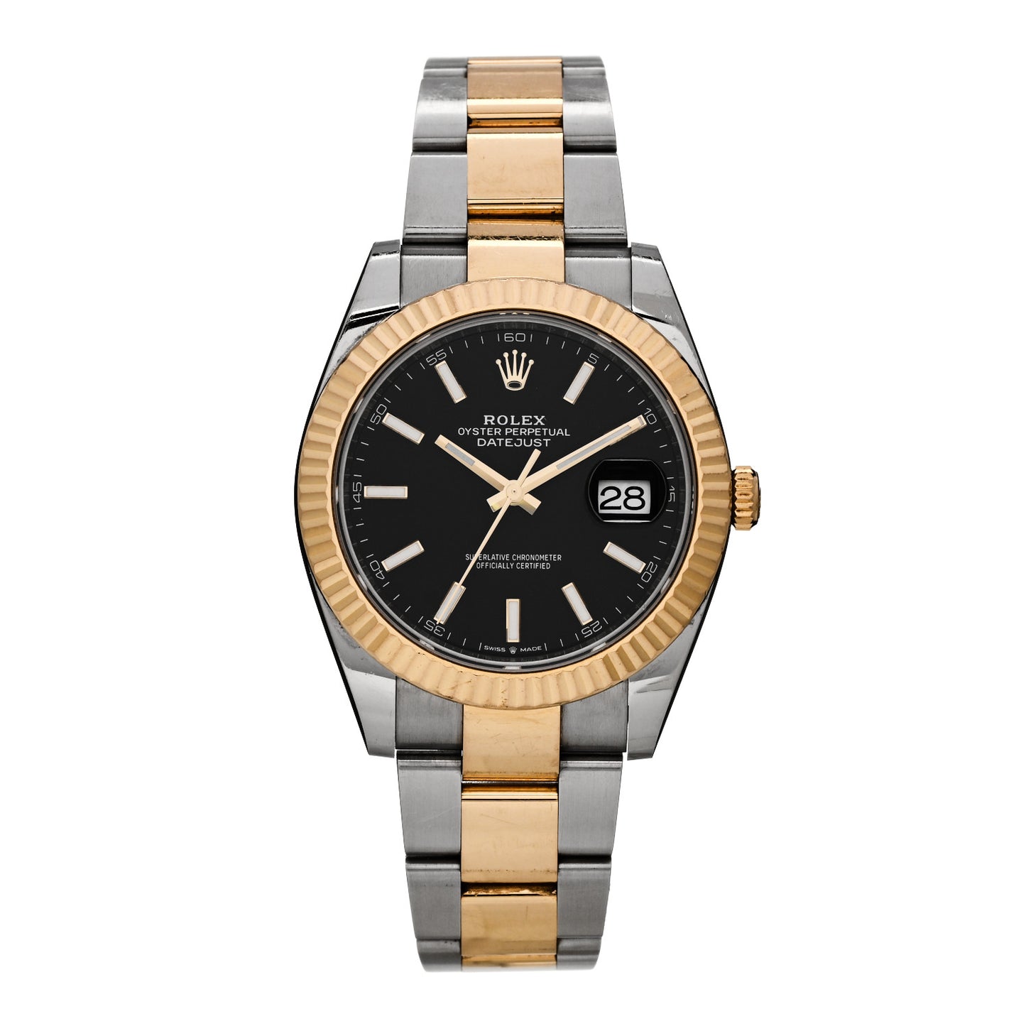 Stainless Steel 18K Yellow Gold 41mm Oyster Perpetual Datejust Watch Black 126333