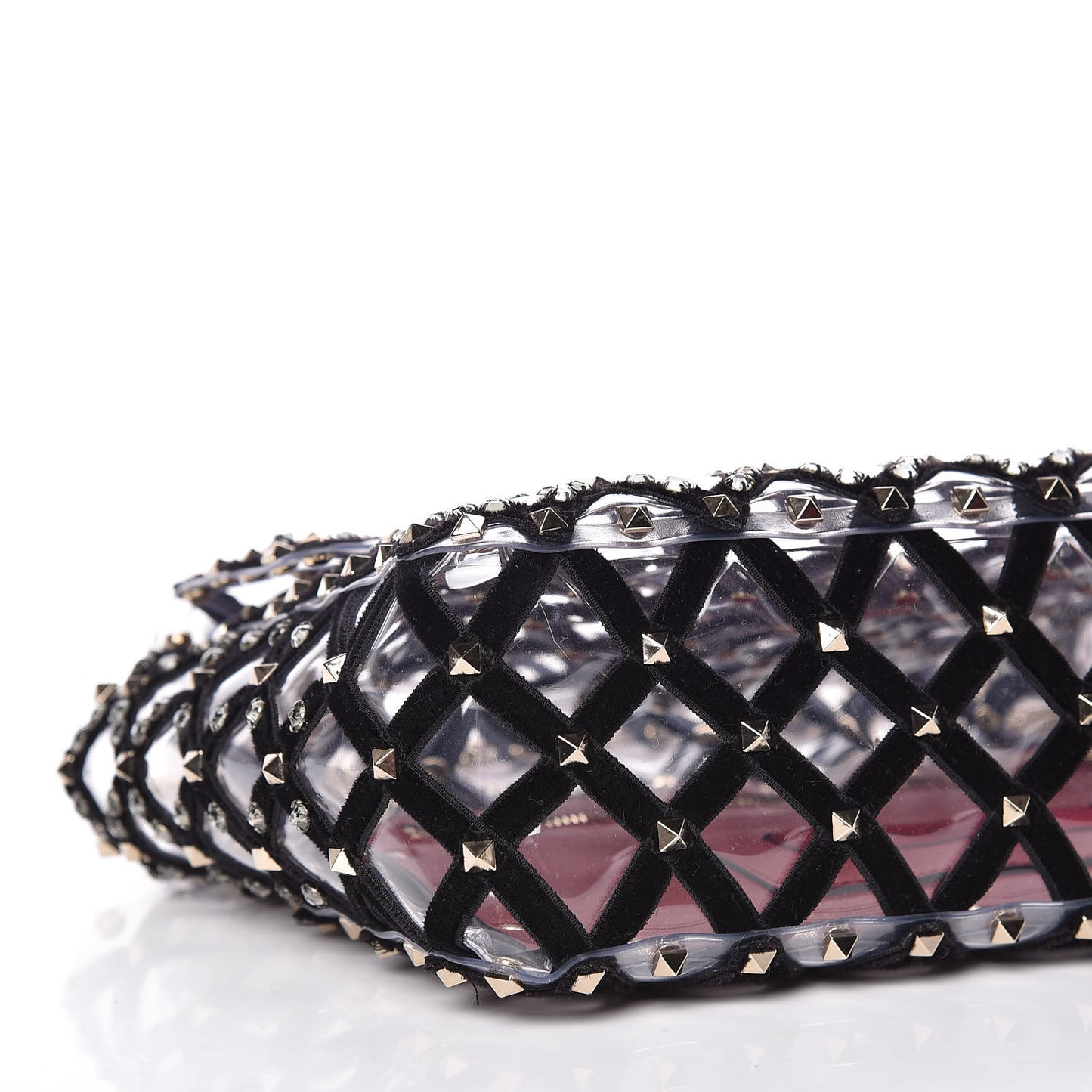 PVC Velvet Crystal Embellished Medium Rockstud Spike Shoulder Bag