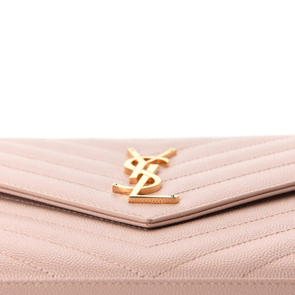 Saint Laurent Grain De Poudre Matelasse Chevron Monogram Chain Wallet Pale Blush 8 of 13