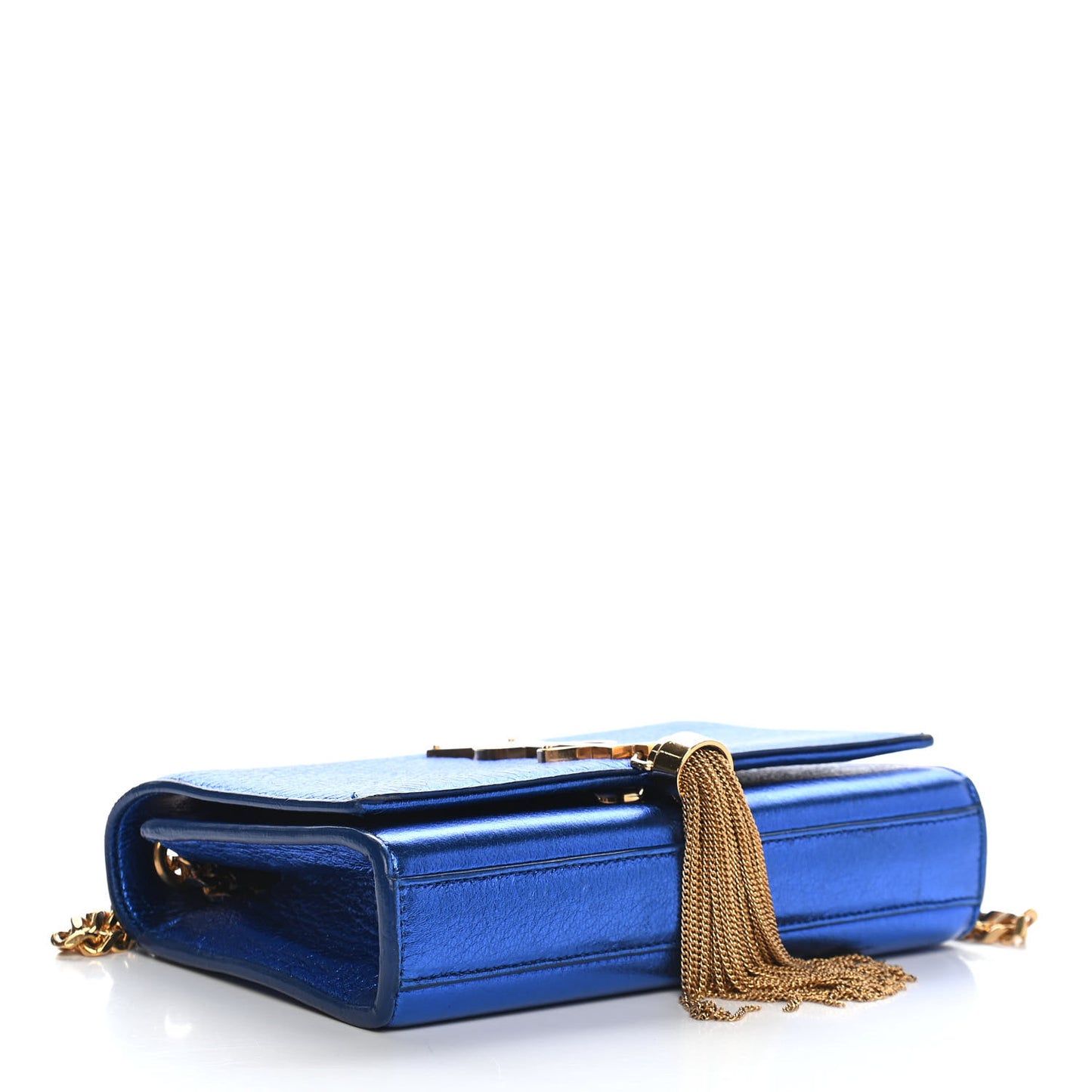 Metallic Calfskin Small Classic Monogram Kate Tassel Satchel Blue Royal