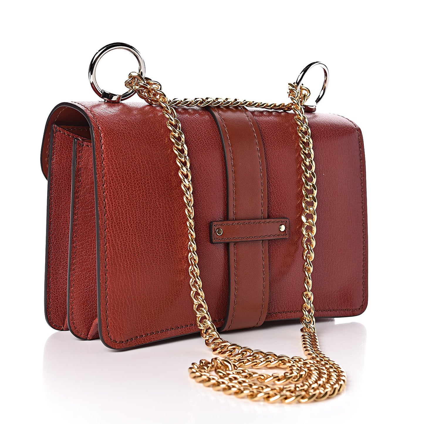 Shiny Goatskin Calfskin Aby Chain Shoulder Bag Sepia Brown