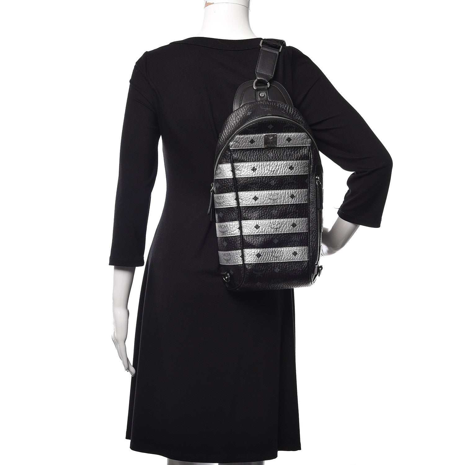 MCM Visetos Spot Medium Sling Bag Black Silver 1 of 10