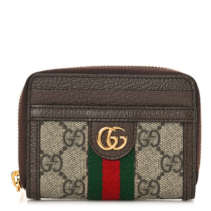 Gucci GG Supreme Monogram Textured Dollar Calfskin Web Ophidia Zip Around Card Case Wallet Beige Ebony New Acero 1 of 8
