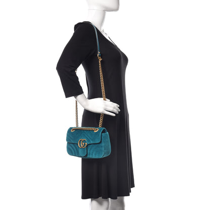Gucci Velvet Matelasse Mini GG Marmont Shoulder Bag Pavone Cyan 2 of 9