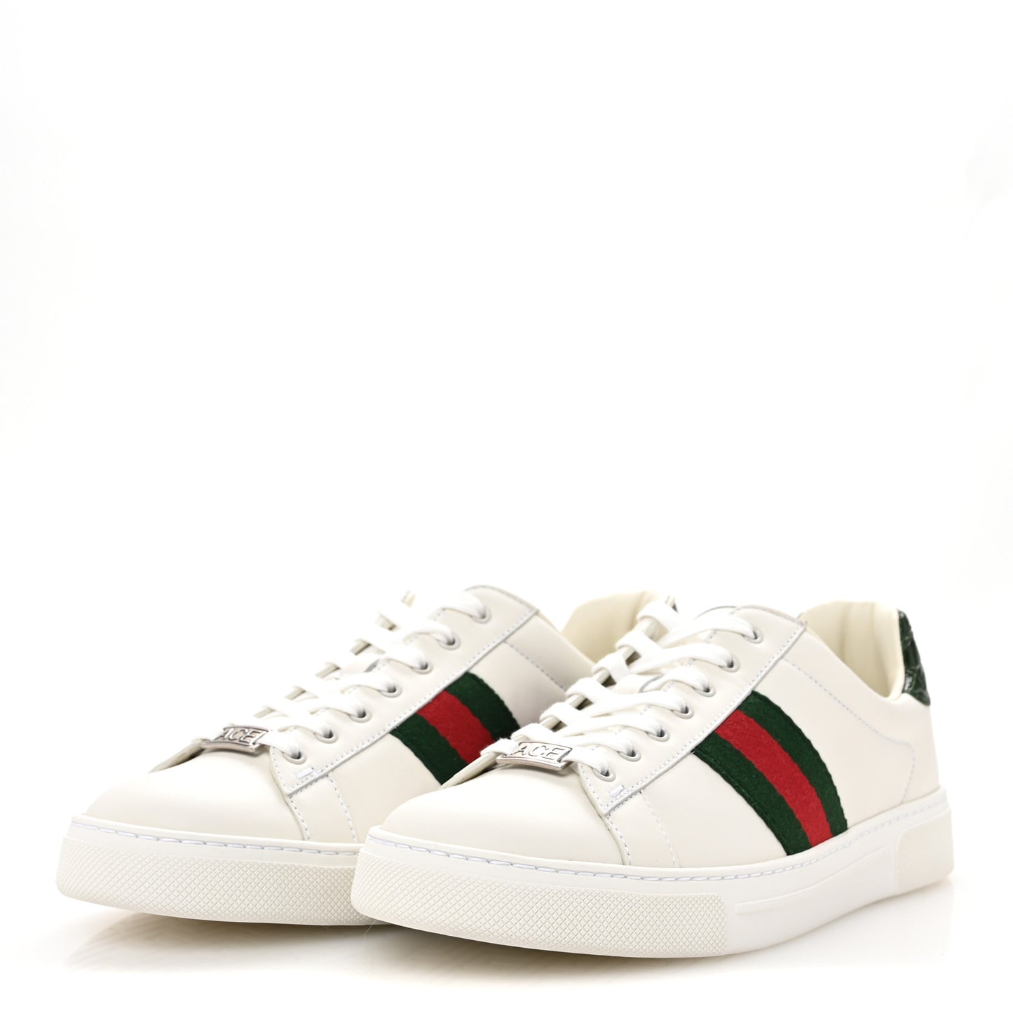 Calfskin Crocodile Web Womens Ace Sneakers 39 White Green