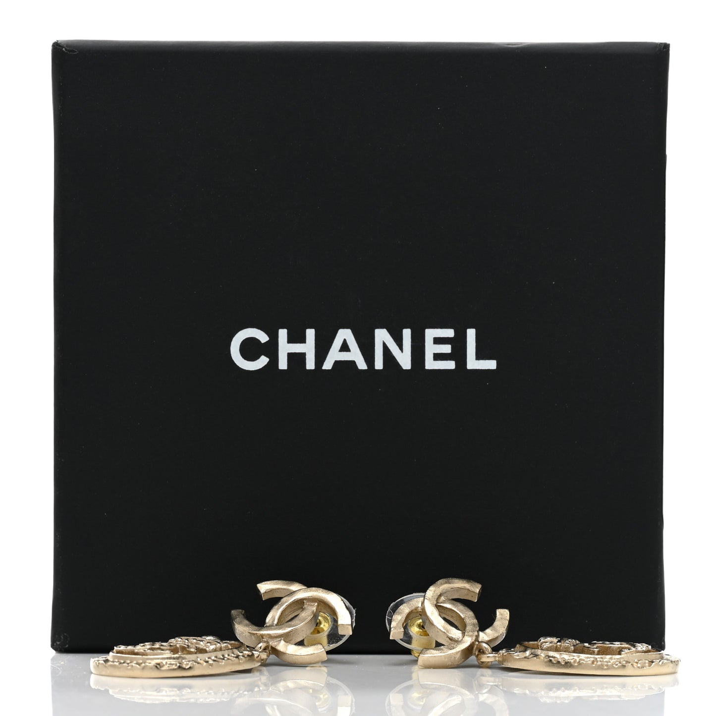 Crystal CC Medallion Drop Earrings Gold