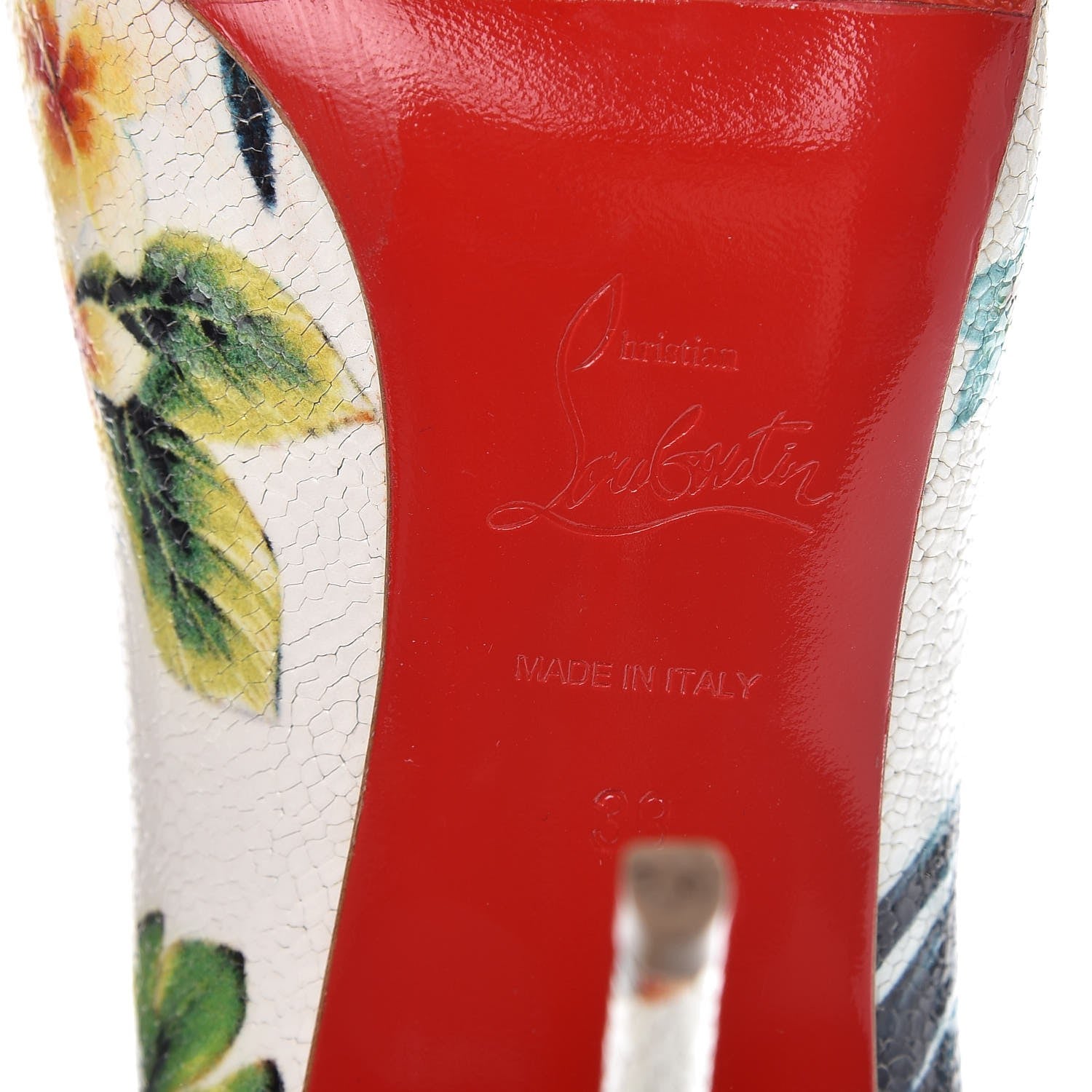 Christian Louboutin Crackled Calfskin Hawaiian Print Pigalle Follies 100 Pumps 38 White 7 of 10