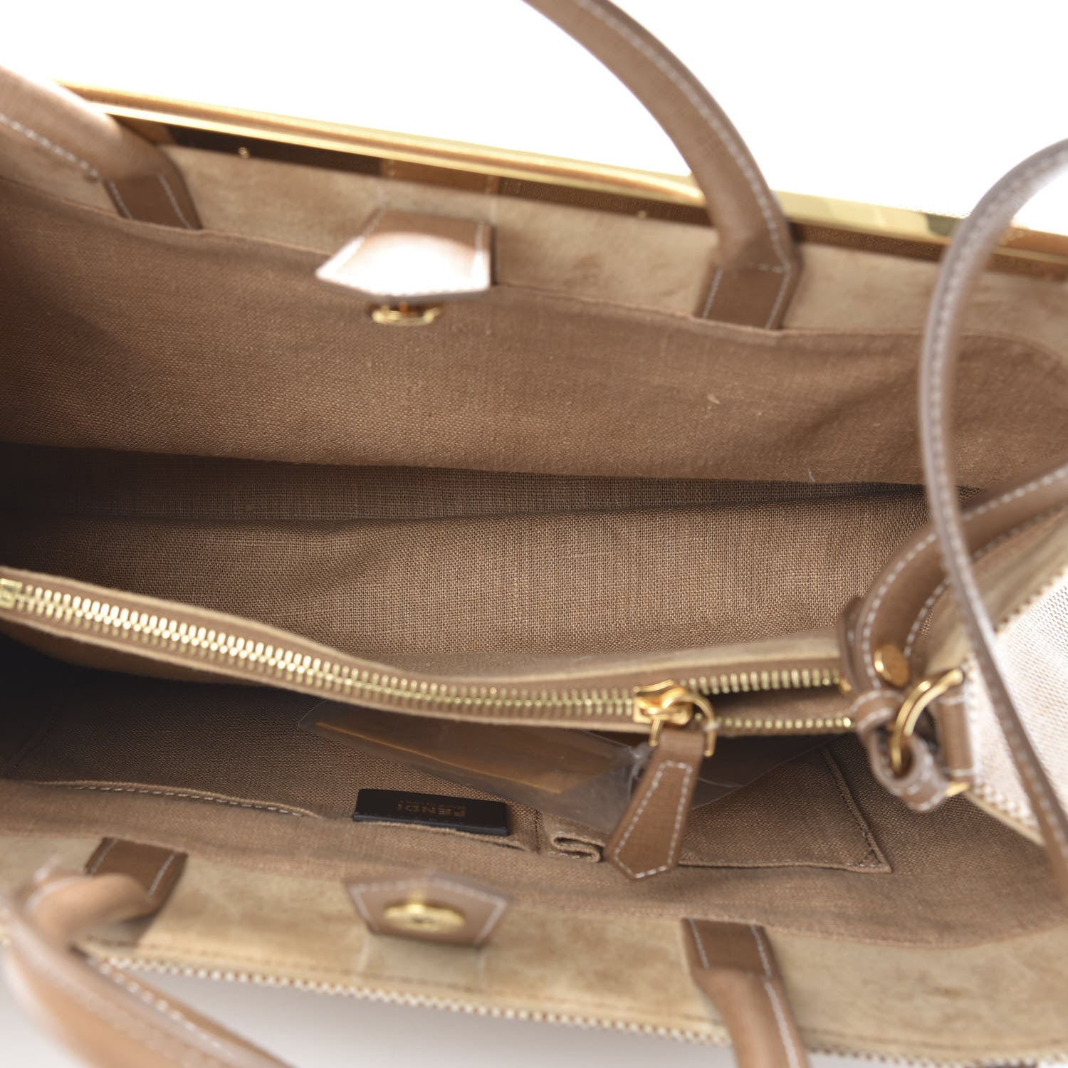 Fendi Canvas Vitello Regular 2Jours Tote Natural Brown 5 of 13