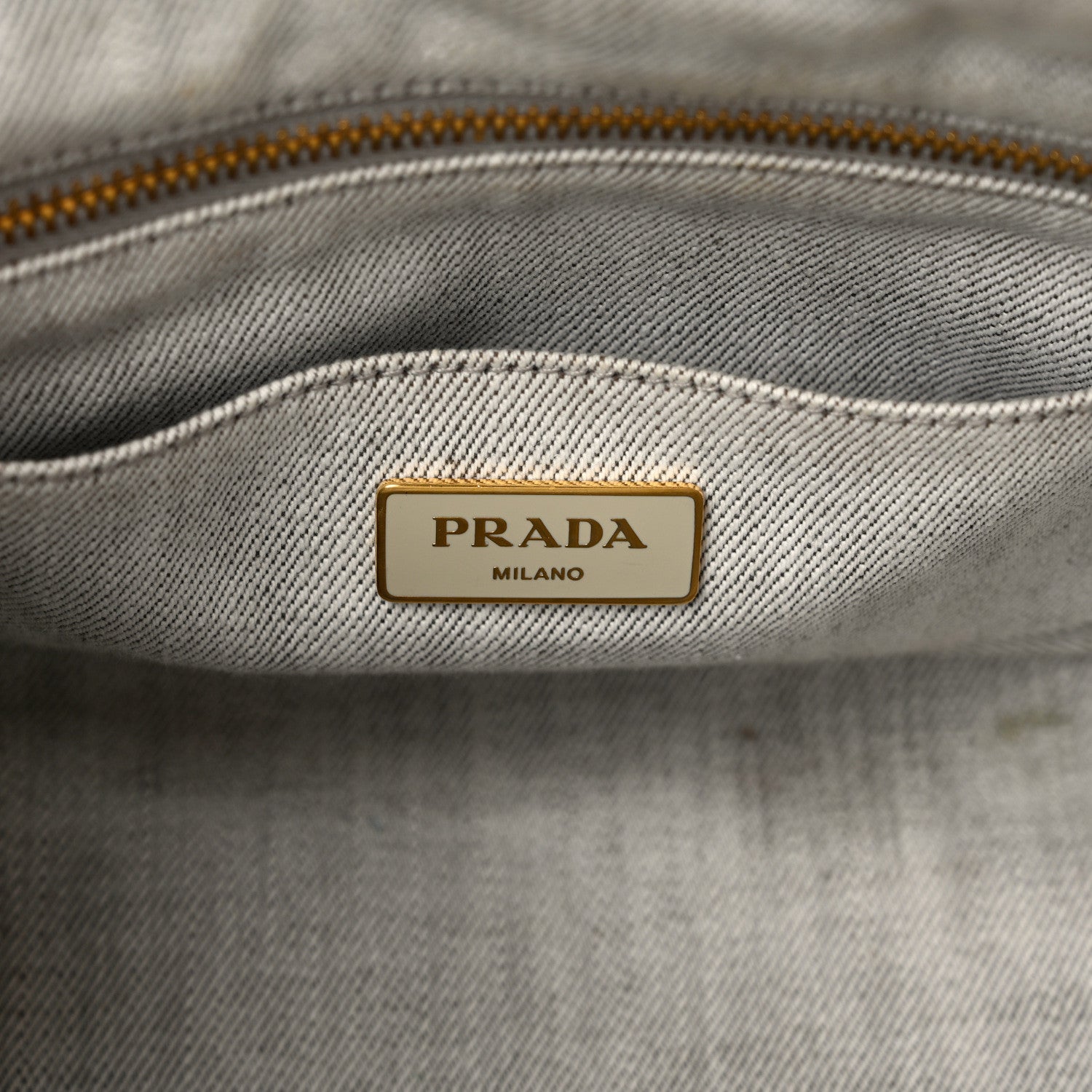 Prada Denim Small Logo Tote Bianco 6 of 12