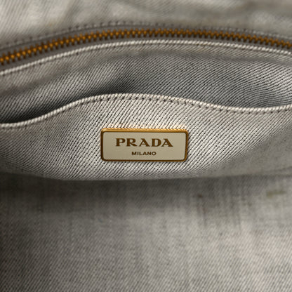 Prada Denim Small Logo Tote Bianco 6 of 12