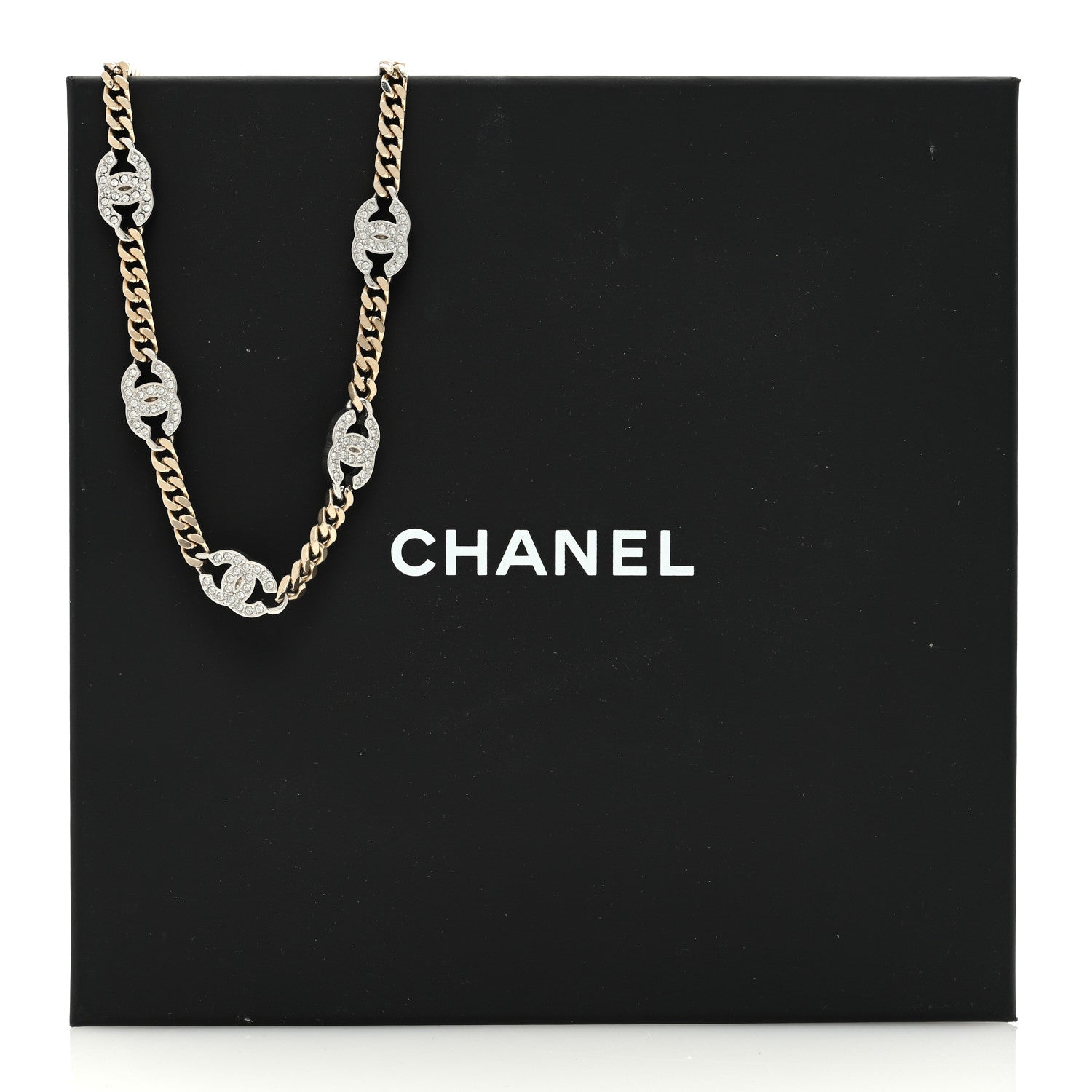 Chanel Crystal Chain CC Link Choker Gold Silver 5 of 5