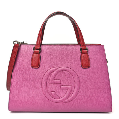 Gucci Dollar Calfskin Medium Soho Top Handle Satchel New Rosette Hibiscus Red 1 of 10