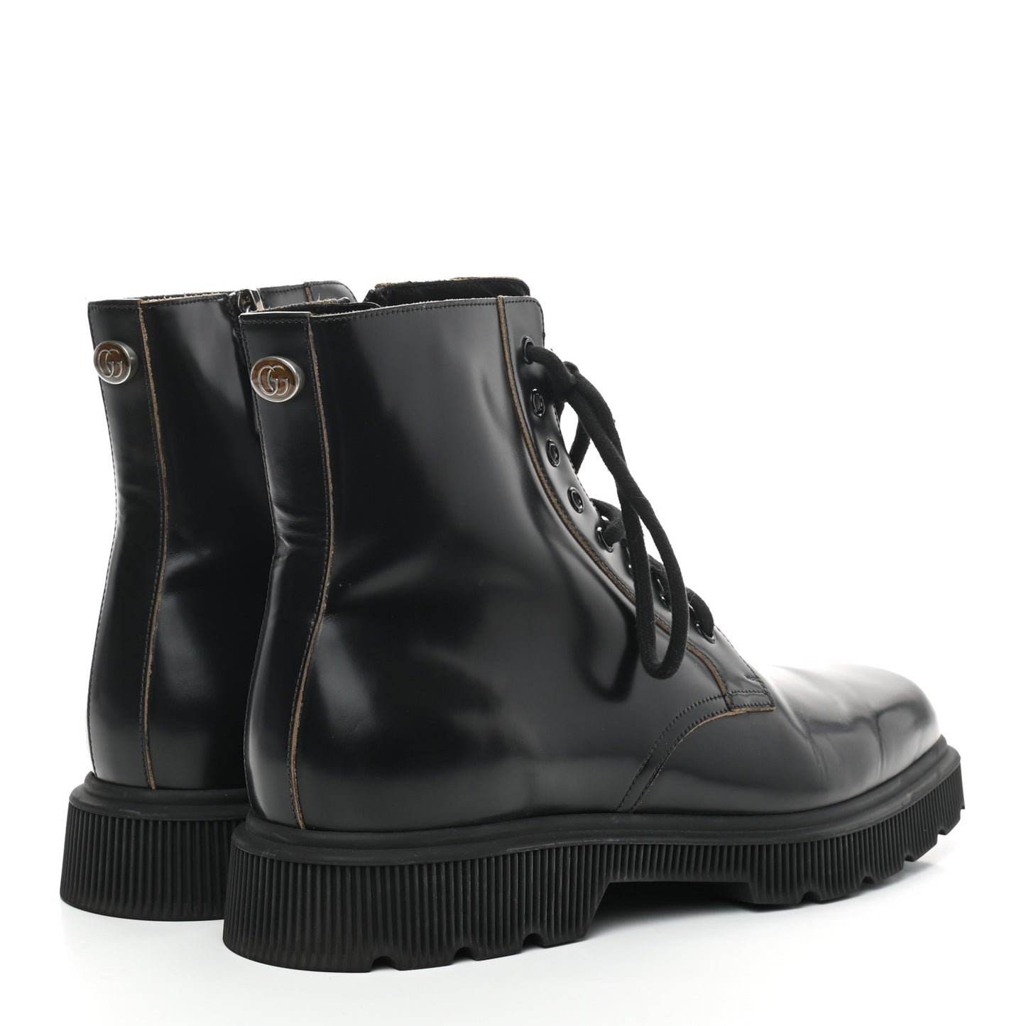 Calfskin Mens Double G Lace Up Boots 10.5 Black