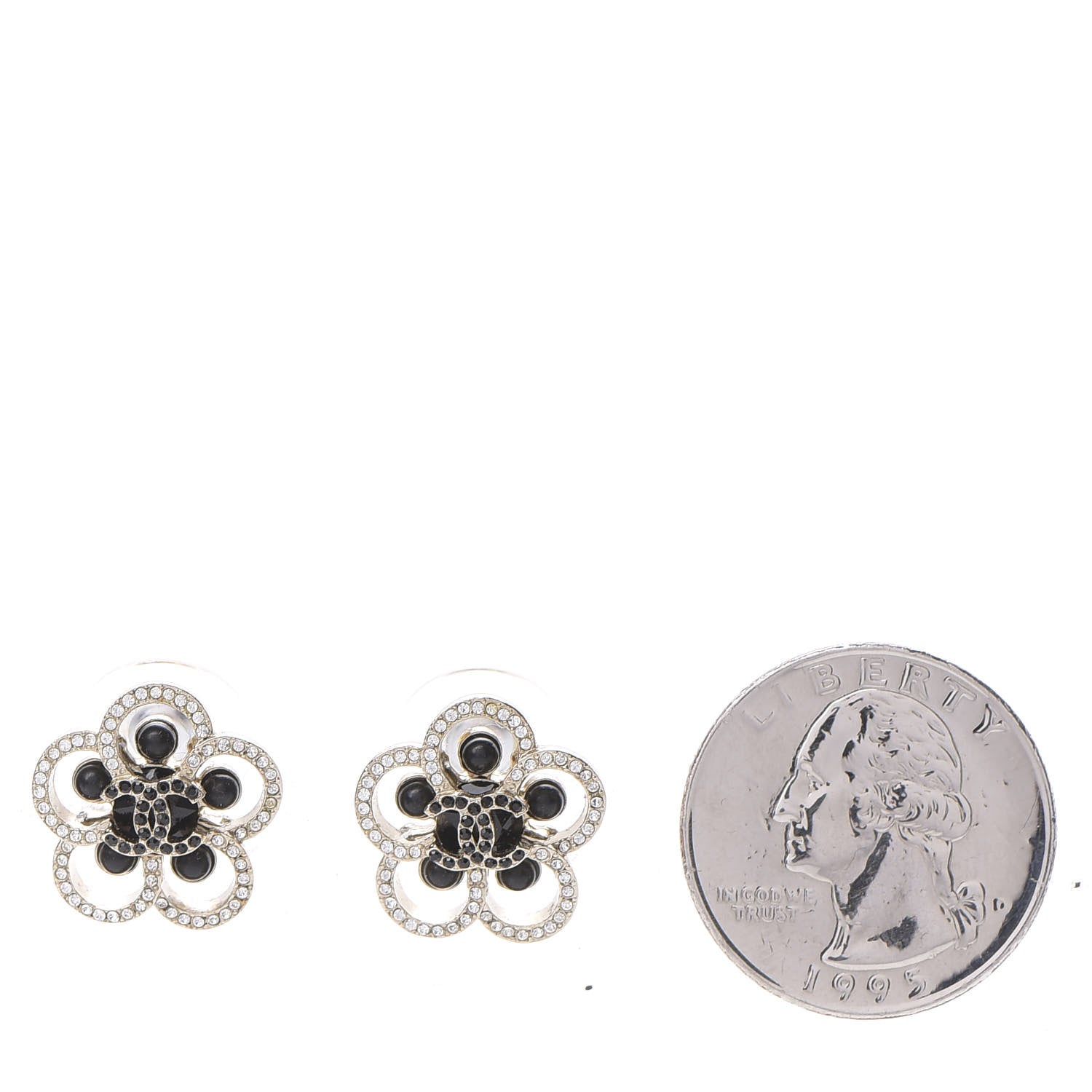 Chanel Crystal CC Camellia Earrings Black Gold 2 of 5