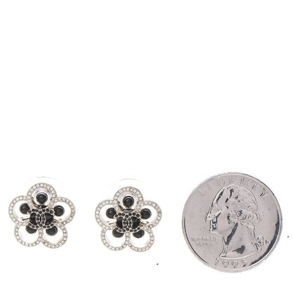 Chanel Crystal CC Camellia Earrings Black Gold 2 of 5