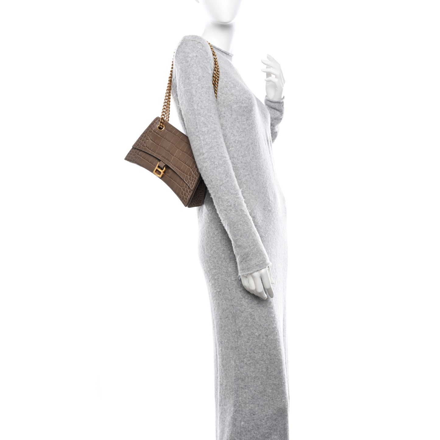 Extra Supple Calfskin Crocodile Embossed Small Crush Chain Bag Dark Mink Grey