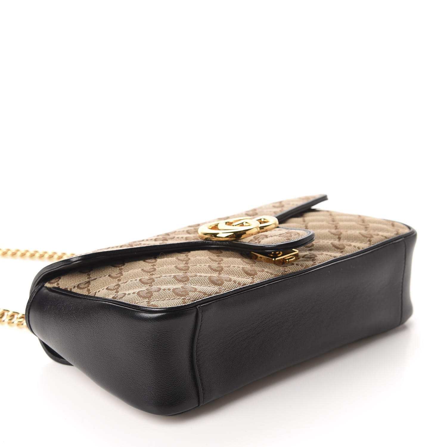 Gucci Monogram Matelasse Diagonal Small GG Marmont Shoulder Bag Beige Black 5 of 11