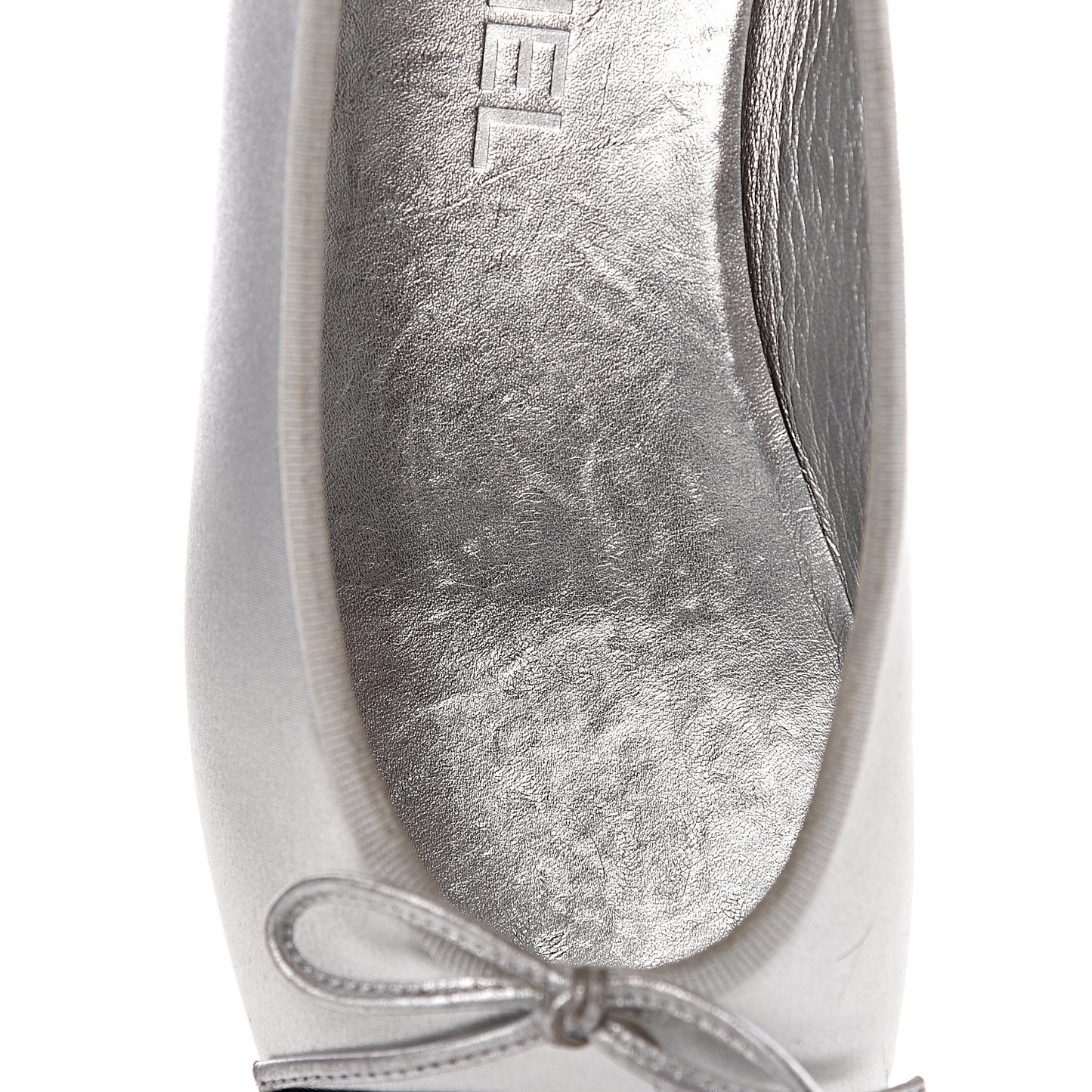 Laminated Lambskin Grosgrain Cap Toe CC Ballerina Flats 36 Silver Black