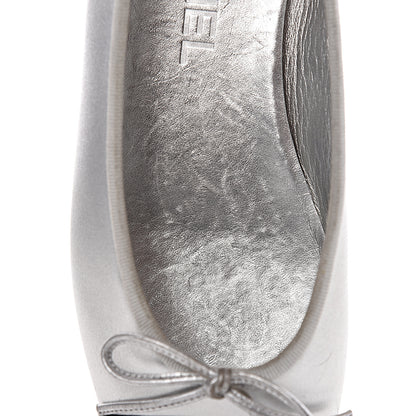 Chanel Laminated Lambskin Grosgrain Cap Toe CC Ballerina Flats 36 Silver Black 11 of 16