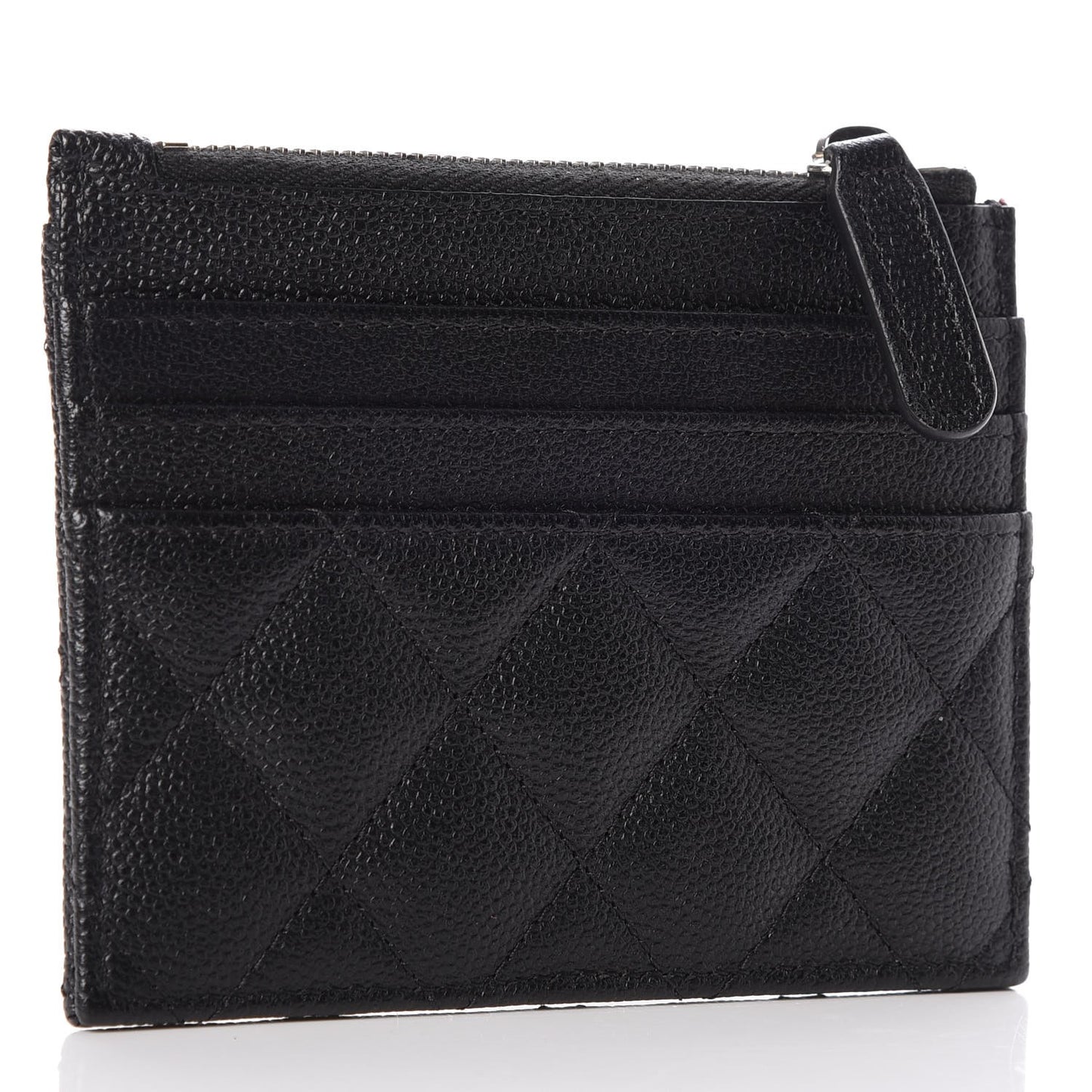 Caviar Quilted CC Zip Card Holder Black