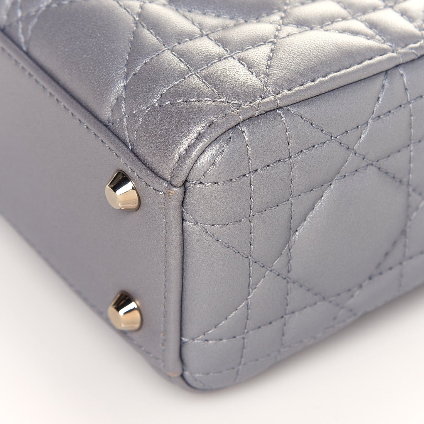Metallic Lambskin Cannage Mini Lady Dior Grey