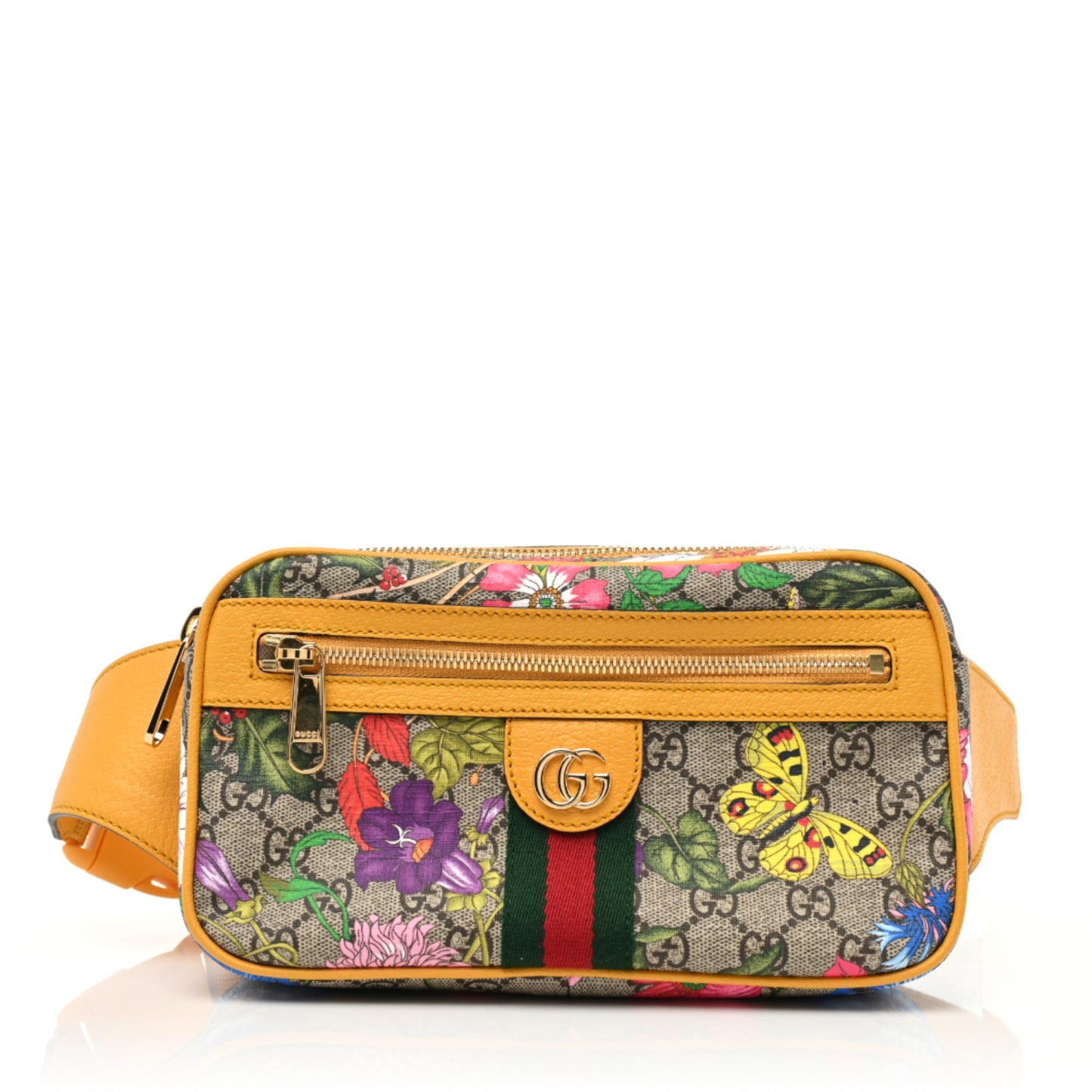 GG Supreme Monogram Flora Medium Ophidia Belt Bag Beige Multicolor Crop