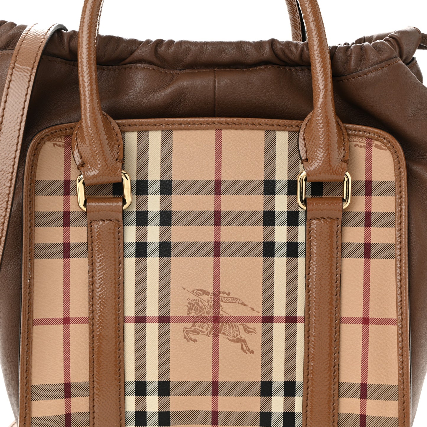 Patent Haymarket Check Small Dinton Tote Mid Camel