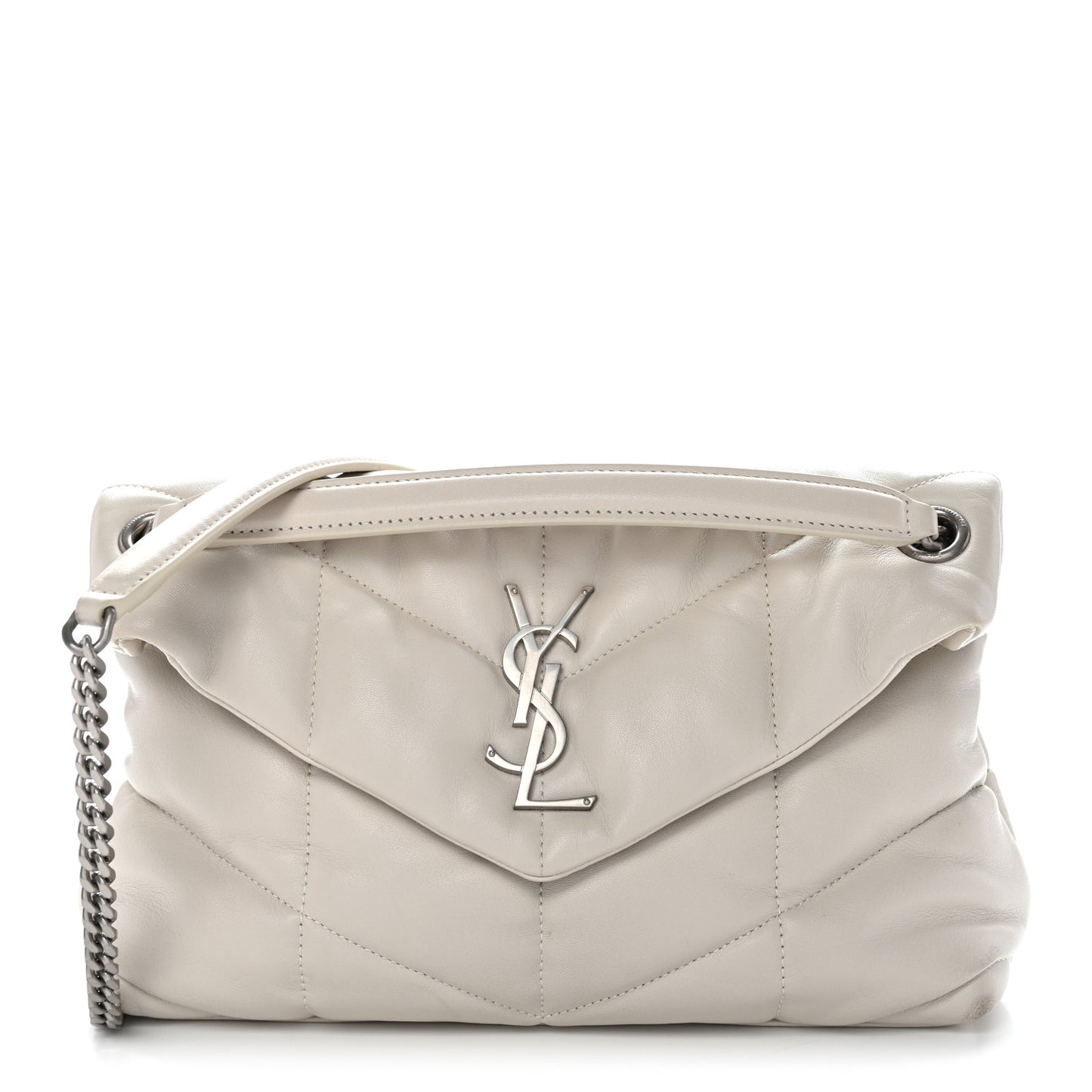 Lambskin Quilted Small Loulou Puffer Monogram Chain Satchel Blanc Vintage