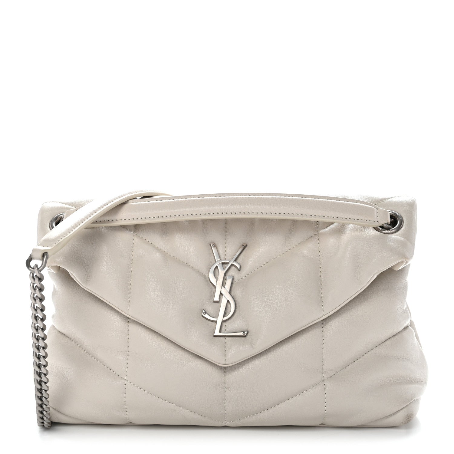 Saint Laurent Lambskin Quilted Small Loulou Puffer Monogram Chain Satchel Blanc Vintage 1 of 11