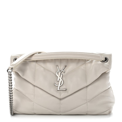 Saint Laurent Lambskin Quilted Small Loulou Puffer Monogram Chain Satchel Blanc Vintage 1 of 11
