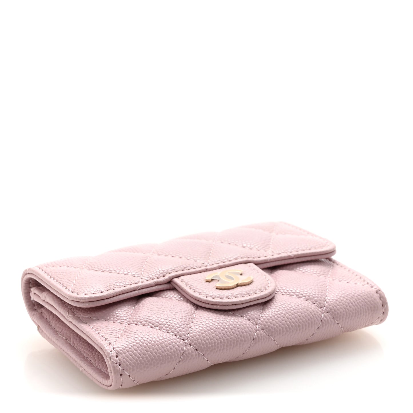 Caviar Quilted Flap Card Holder Wallet Light Pink