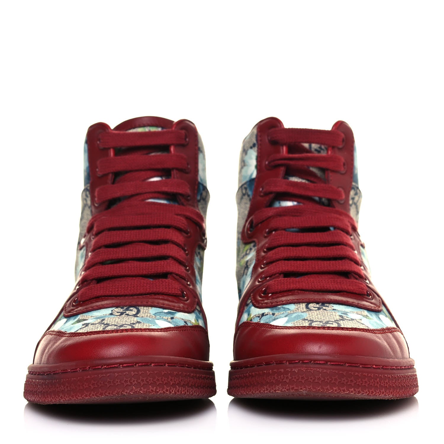 Gucci GG Supreme Monogram Blooms Womens High Top Sneakers 36 Beige Blue Navy Red 2 of 8