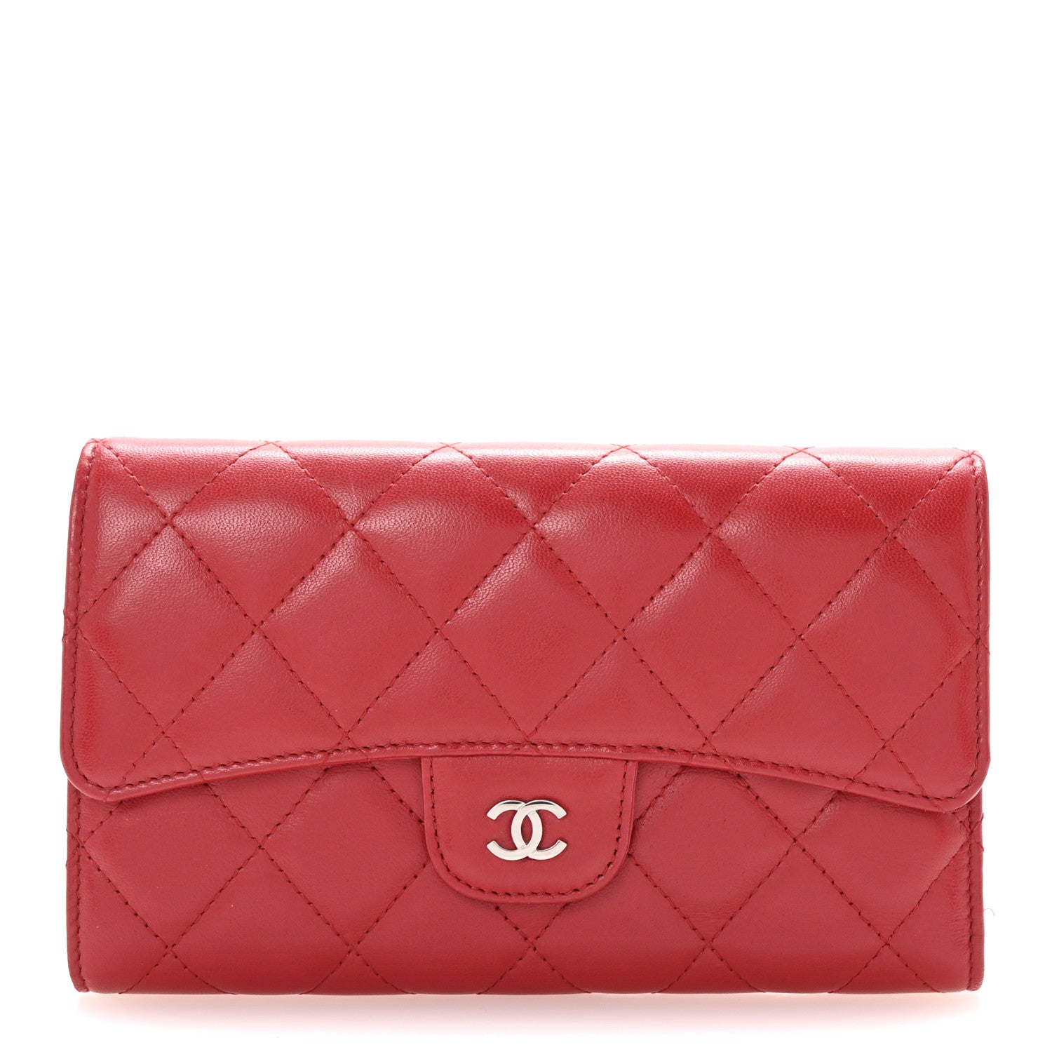 Chanel Lambskin Quilted Large Flap Wallet Red 1 of 8