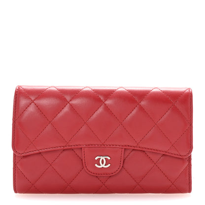 Chanel Lambskin Quilted Large Flap Wallet Red 1 of 8