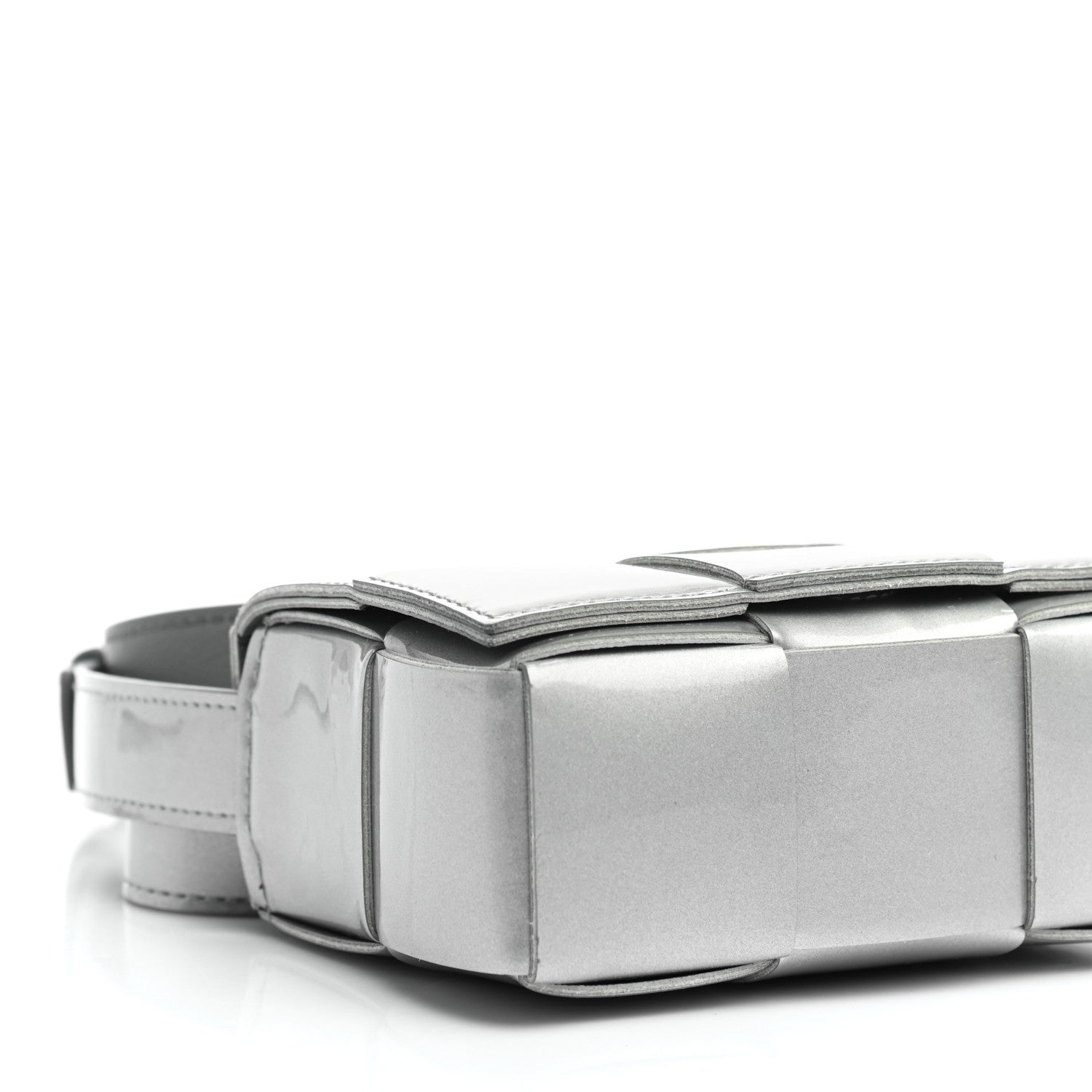 Bottega Veneta Metallic Patent Calfskin Maxi Intrecciato Extra Mini Cassette Crossbody Bag Silver 5 of 8