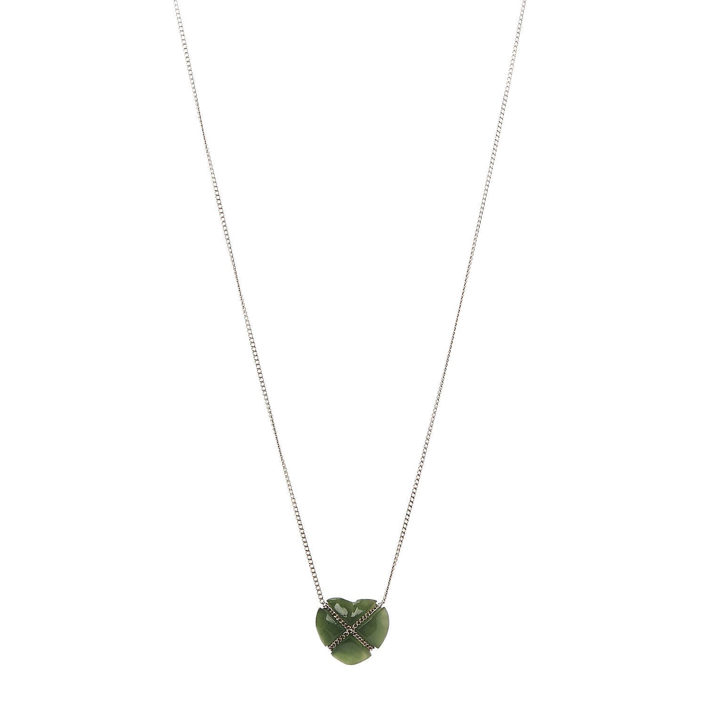 18K Yellow Gold Green Jade Heart Pendant Necklace