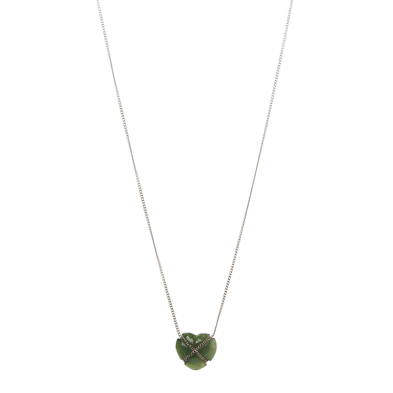 Tiffany 18K Yellow Gold Green Jade Heart Pendant Necklace 1 of 7