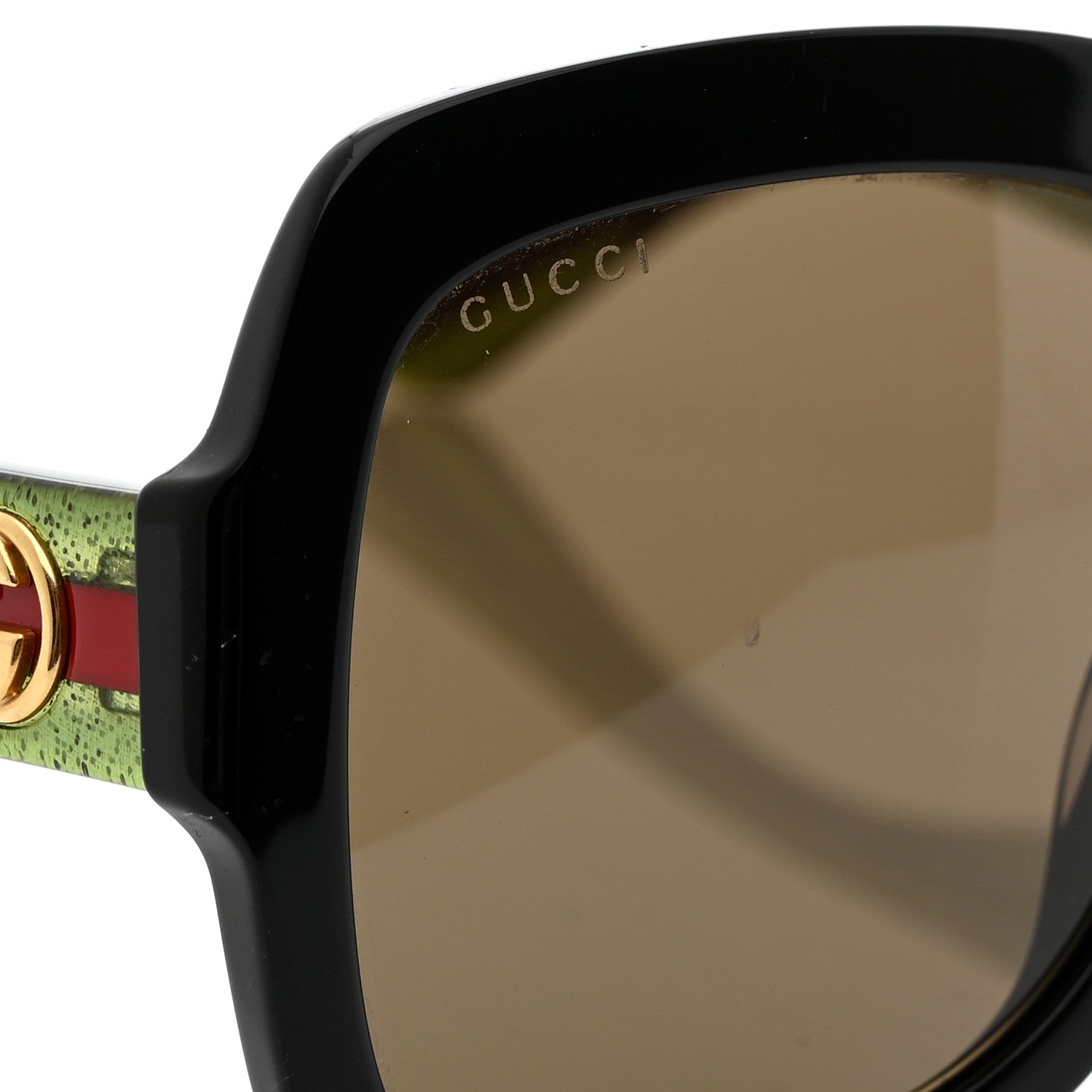 Gucci Acetate Square Frame Web Glitter Sunglasses GG0036S Black Green 7 of 9