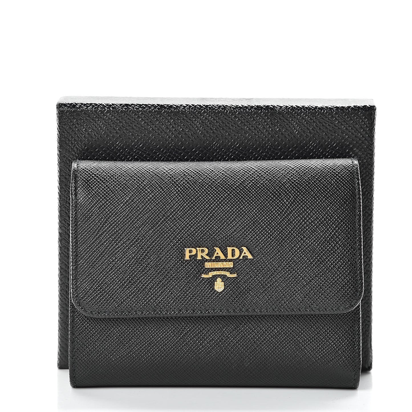 Saffiano Metal Tri-Fold Wallet Black
