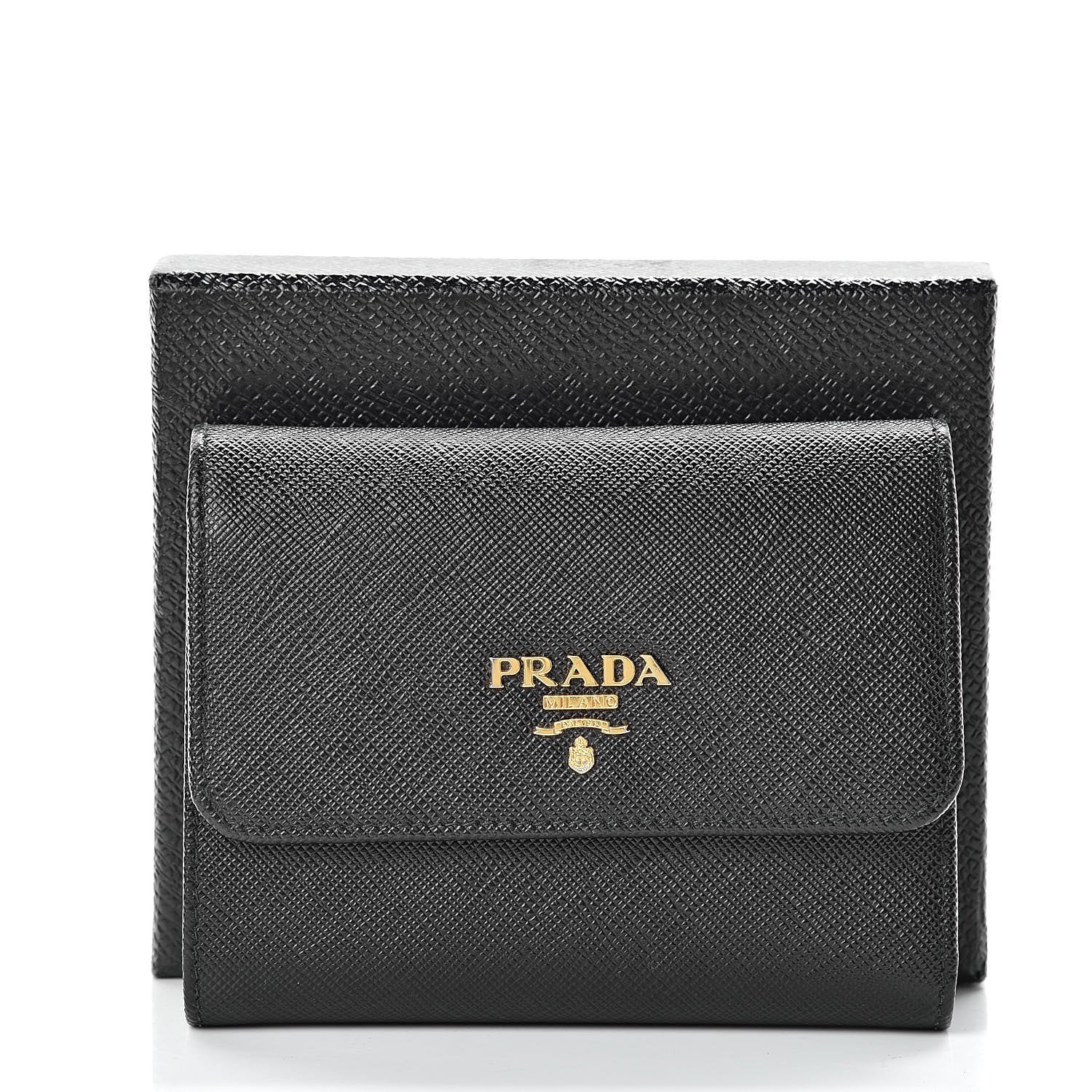 Prada Saffiano Metal Tri-Fold Wallet Black 7 of 7