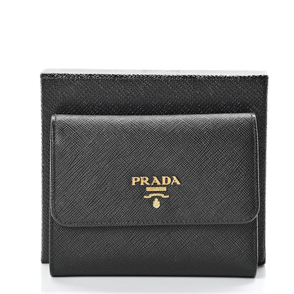 Prada Saffiano Metal Tri-Fold Wallet Black 7 of 7